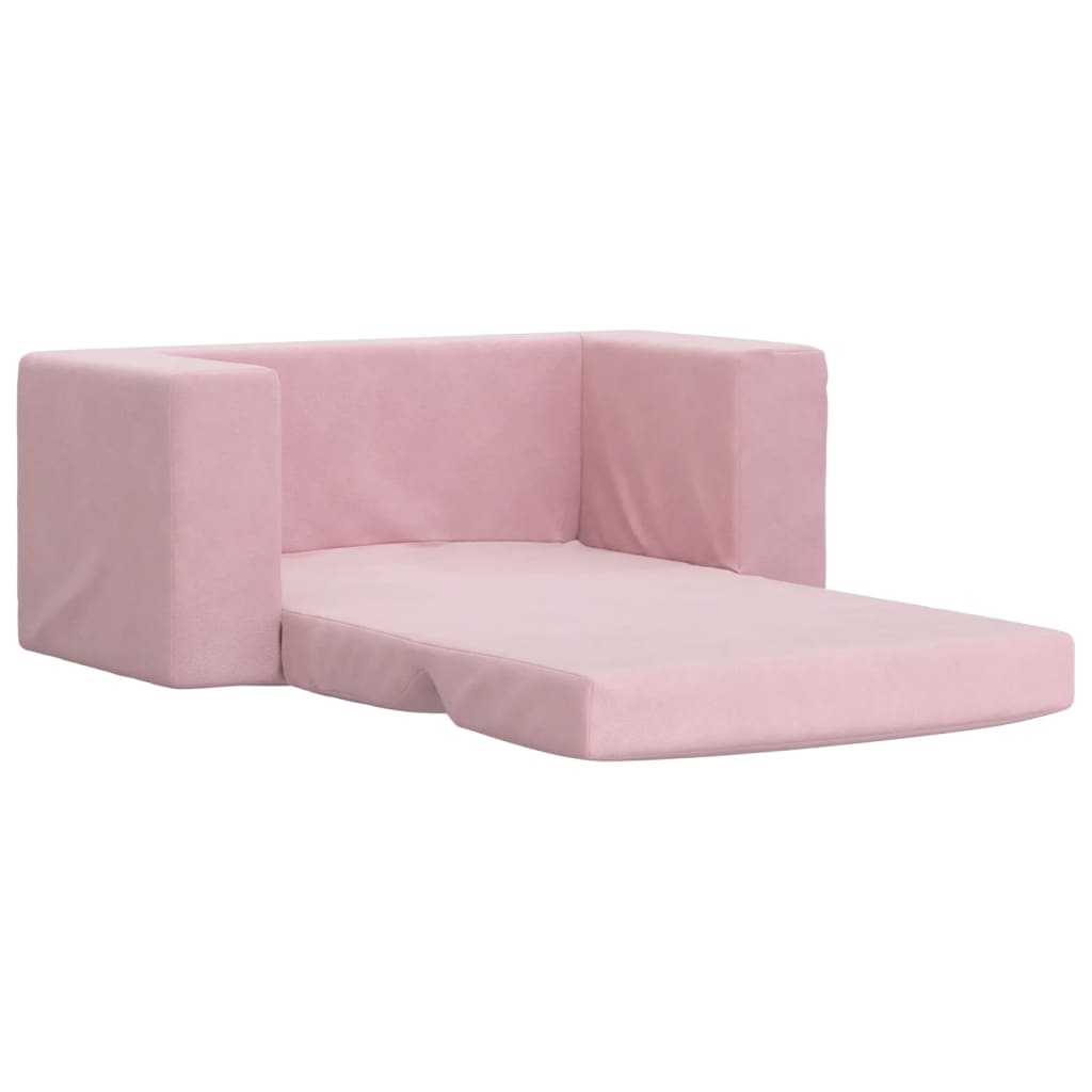 vidaXL Canapea extensibilă pentru copii cu 2 locuri, roz, pluș moale