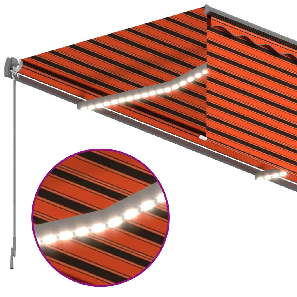 vidaXL Copertină retractabilă manual stor&LED portocaliu&maro 4,5x3 m