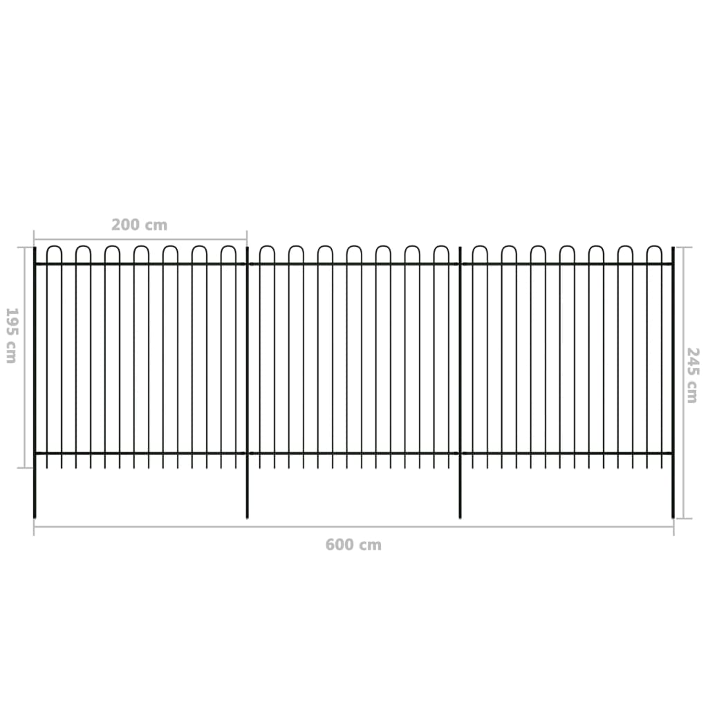 vidaXL Gard de protecție cu vârf rotunjit, negru, 600 x 200 cm, oțel