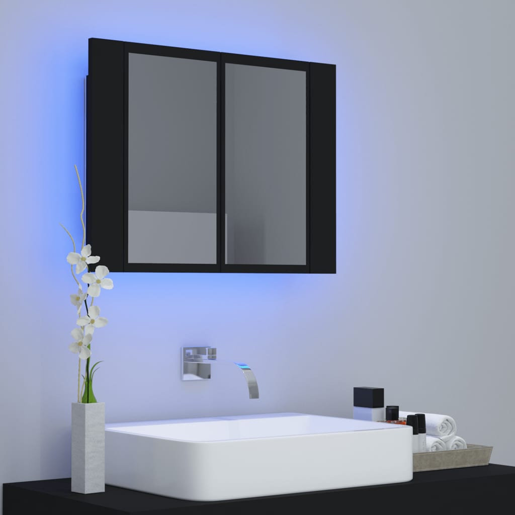 vidaXL Dulap de baie cu oglindă și LED, negru, 60x12x45 cm acril