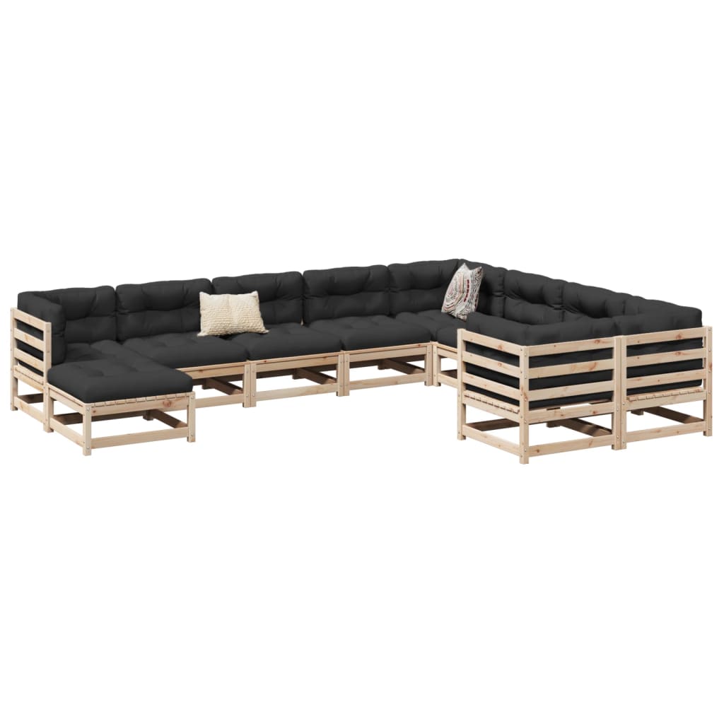 vidaXL Set canapea de grădină cu perne, 10 piese, lemn masiv de pin
