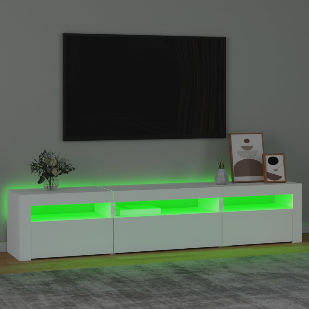 vidaXL Comodă TV cu lumini LED, alb, 195x35x40 cm
