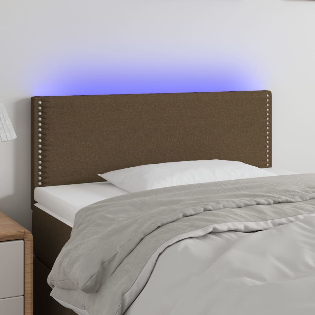 vidaXL Tăblie de pat cu LED, maro închis, 80x5x78/88 cm, textil