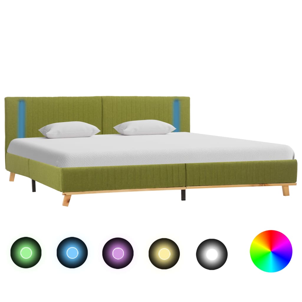vidaXL Cadru de pat cu LED, verde, 160 x 200 cm, material textil