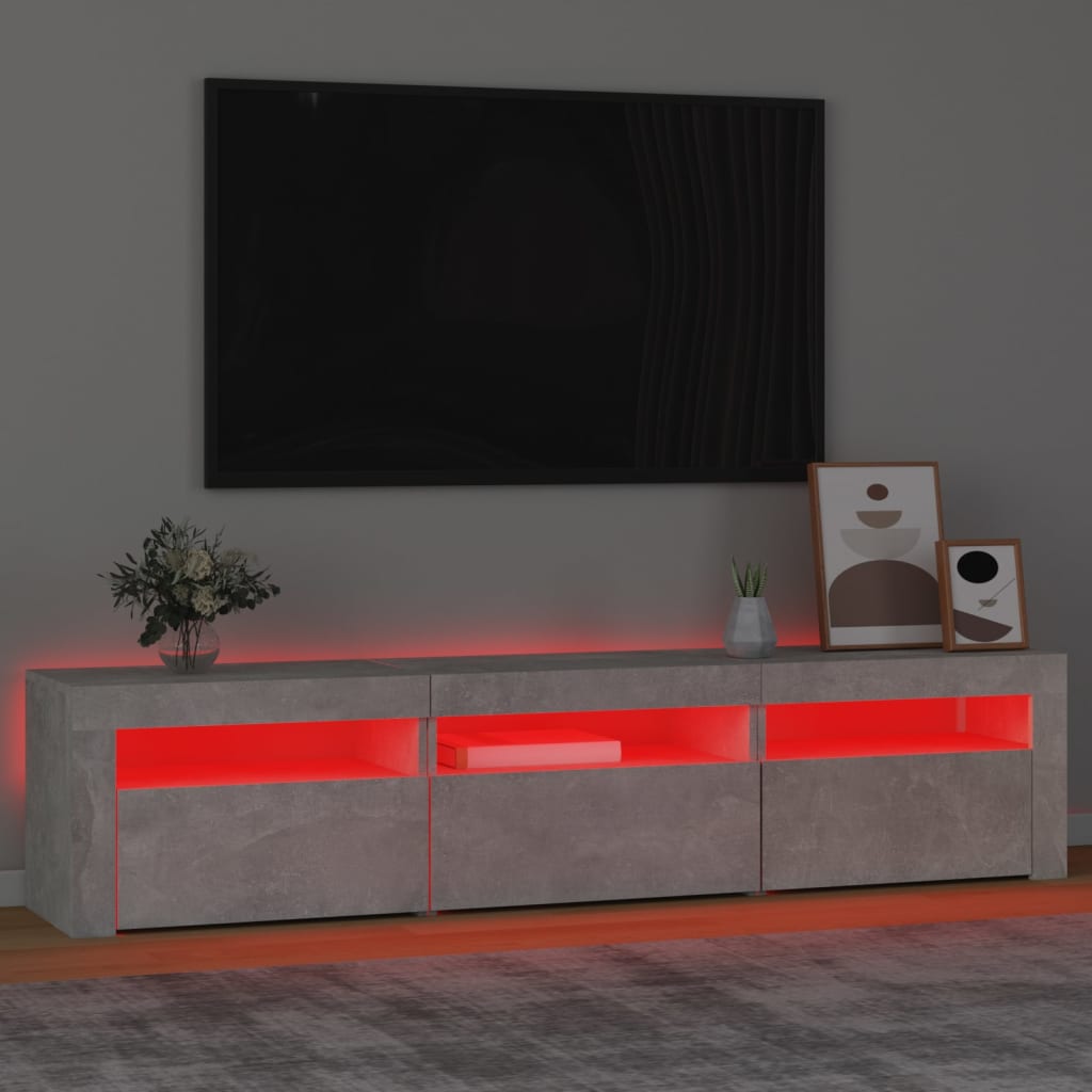 vidaXL Comodă TV cu lumini LED, gri beton, 180x35x40 cm