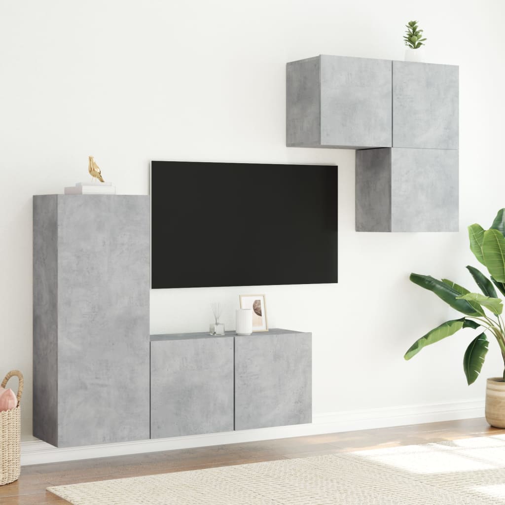 vidaXL Unități TV de perete, 4 piese, gri beton, lemn prelucrat