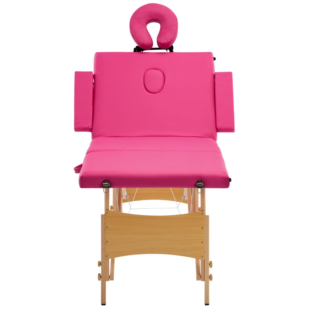 vidaXL Masă de masaj pliabilă, 4 zone, roz, lemn