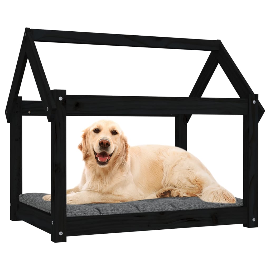 vidaXL Pat pentru câini, negru, 81x60x70 cm, lemn masiv de pin
