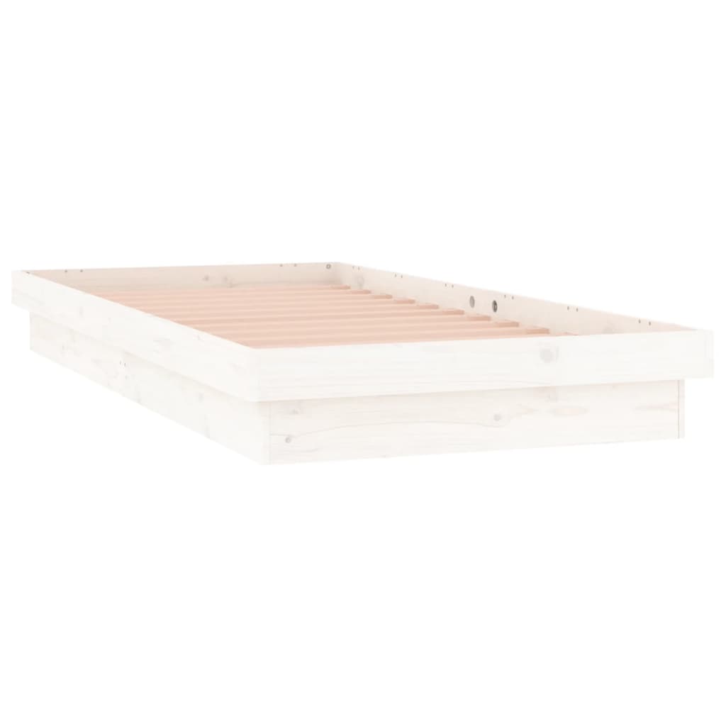 vidaXL Cadru de pat cu LED mic single, alb, 75x190 cm, lemn masiv