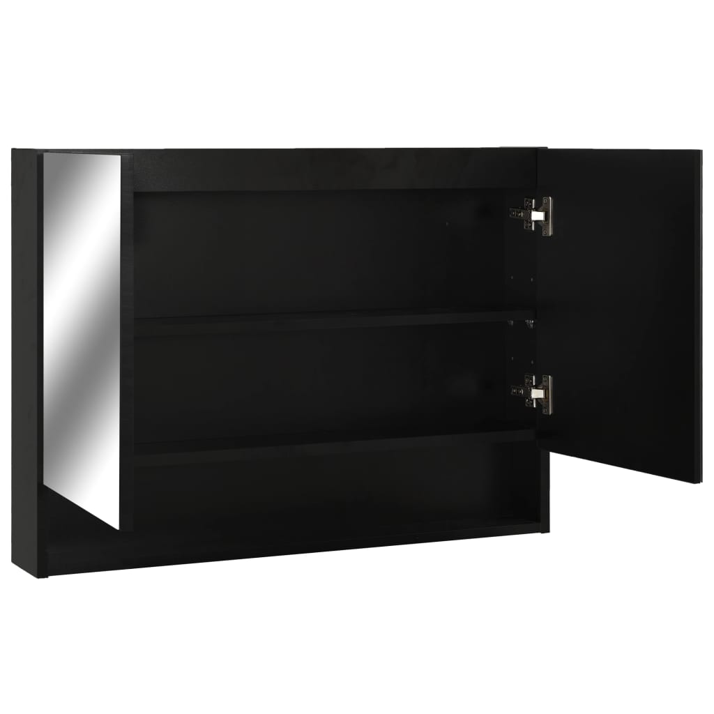 vidaXL Dulap de baie cu oglindă și LED-uri, negru, 80x15x60 cm, MDF