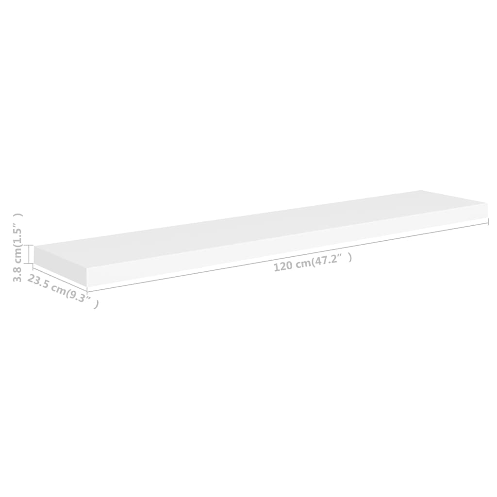 vidaXL Raft de perete suspendat, alb, 120x23,5x3,8 cm, MDF