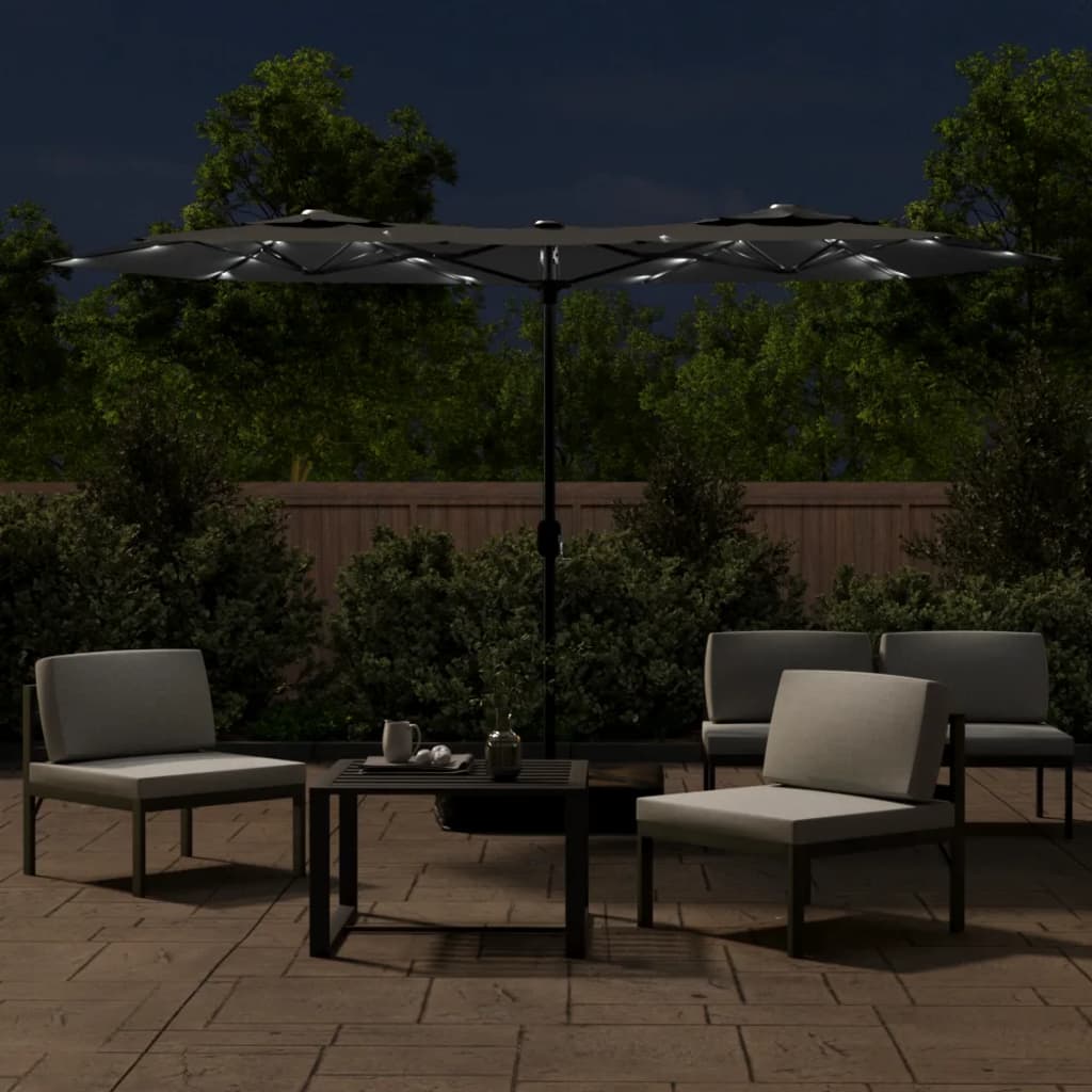 vidaXL Umbrelă de soare cu două capete cu LED-uri antracit, 316x240 cm