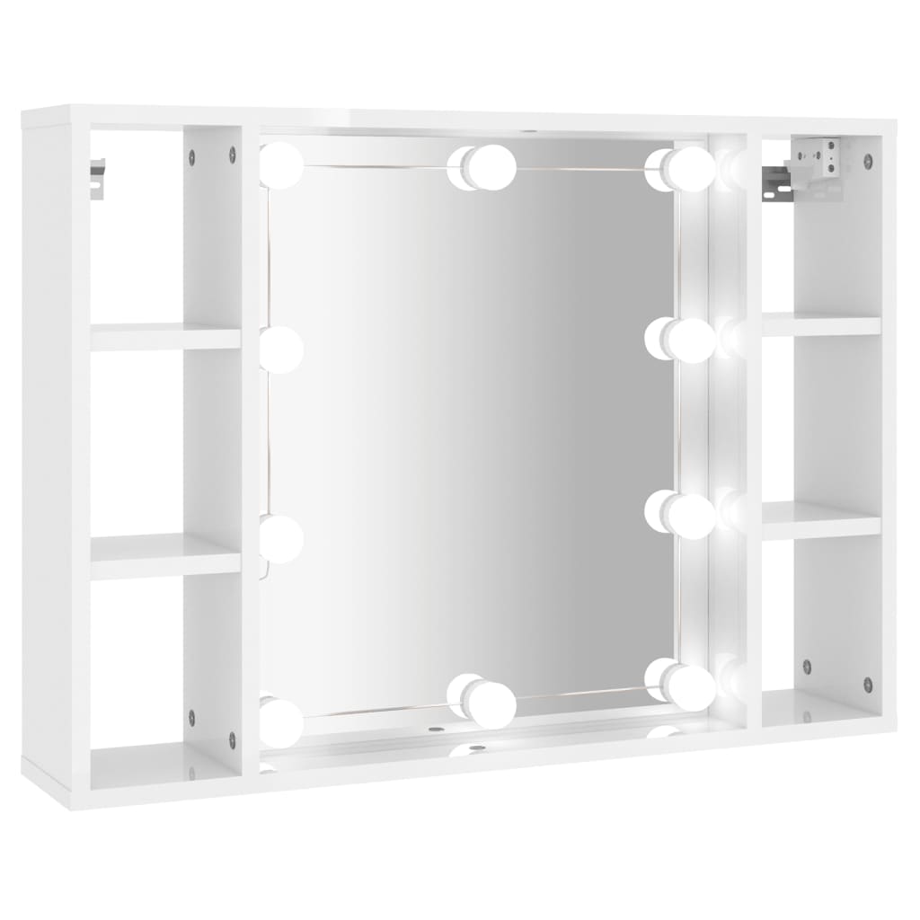 vidaXL Dulap cu oglindă și LED, alb extralucios, 76x15x55 cm