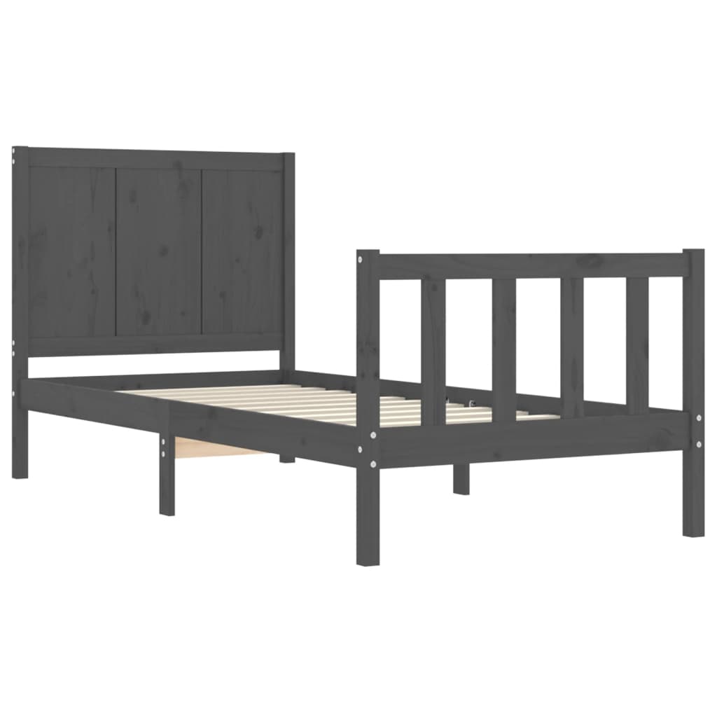 vidaXL Cadru de pat cu tăblie single, gri, lemn masiv