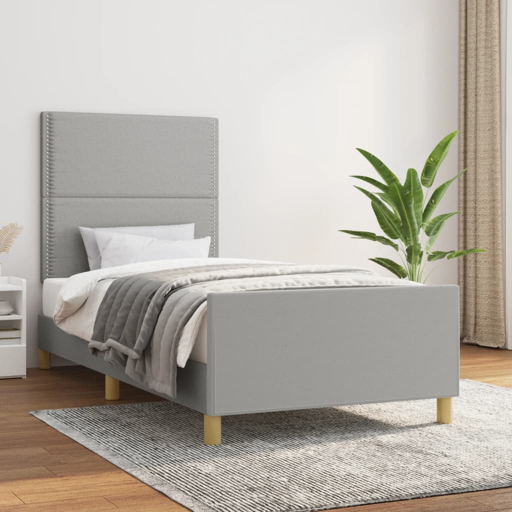 vidaXL Cadru de pat cu tăblie, gri deschis, 100x200 cm, textil