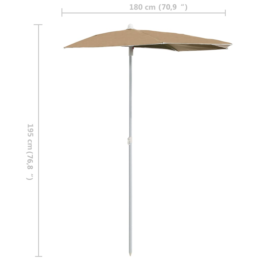 vidaXL Umbrelă de grădină cu stâlp, gri taupe, 180x90 cm, semirotundă