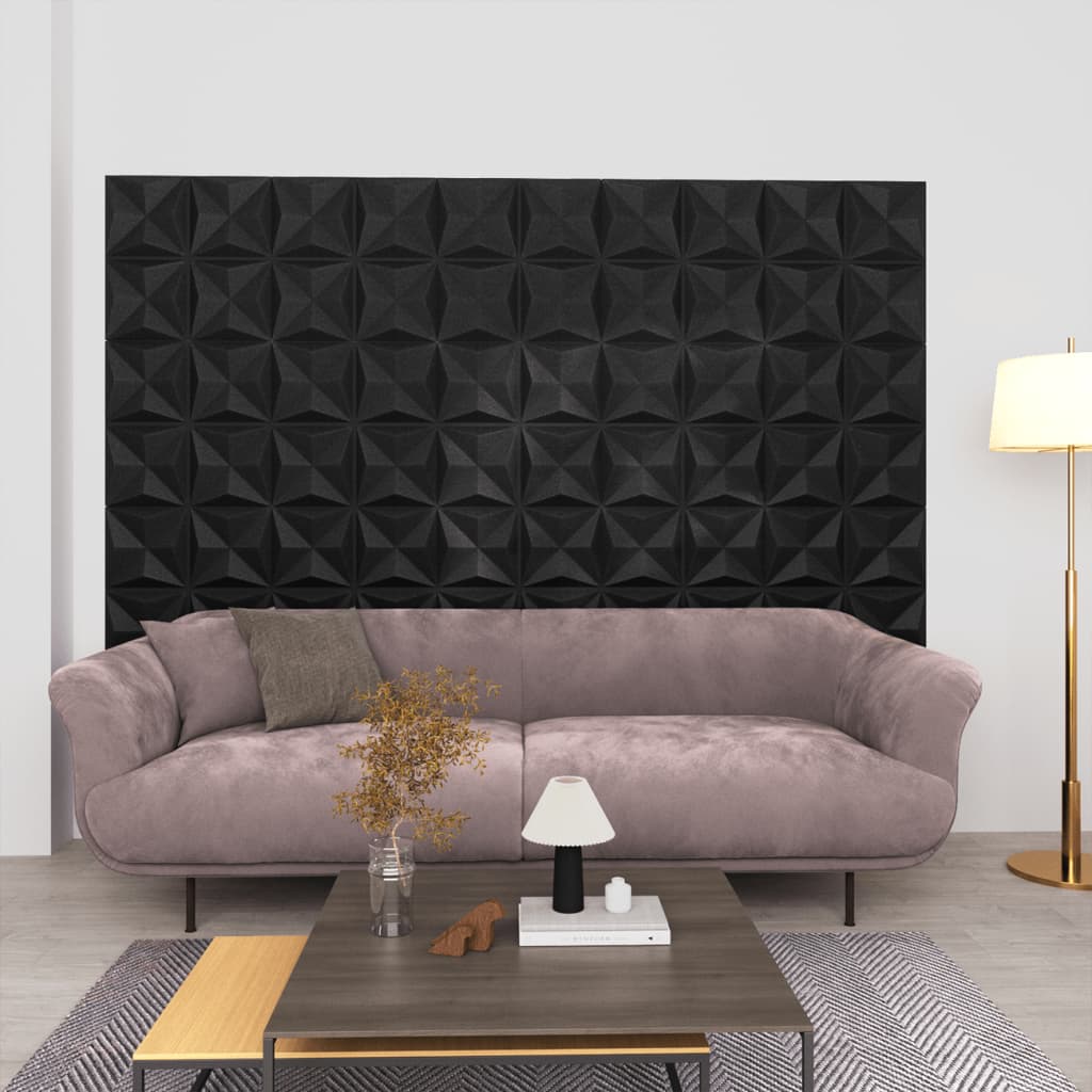 vidaXL Panouri de perete 3D 12 buc. negru 50x50 cm model origami 3 m²