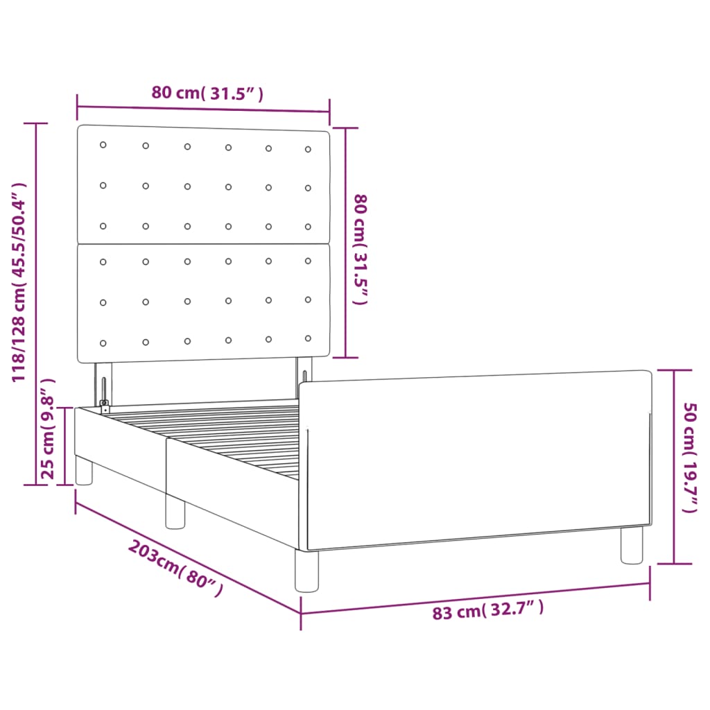 vidaXL Cadru de pat cu tăblie, gri închis, 80x200 cm, catifea