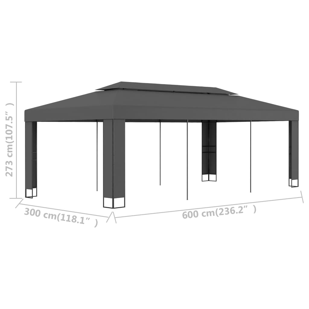 vidaXL Pavilion cu acoperiș dublu, antracit, 3 x 6 m