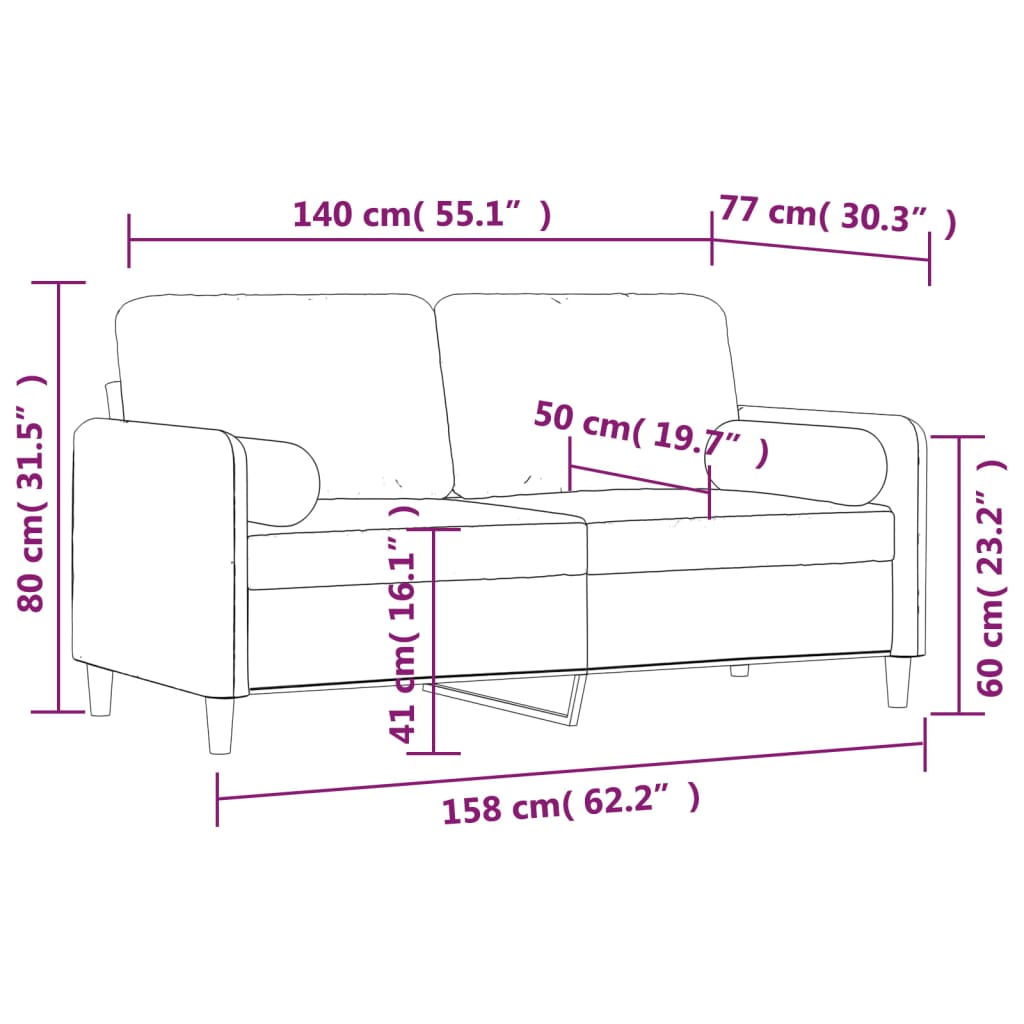 vidaXL Canapea cu 2 locuri cu perne&pernuțe gri deschis 140 cm catifea