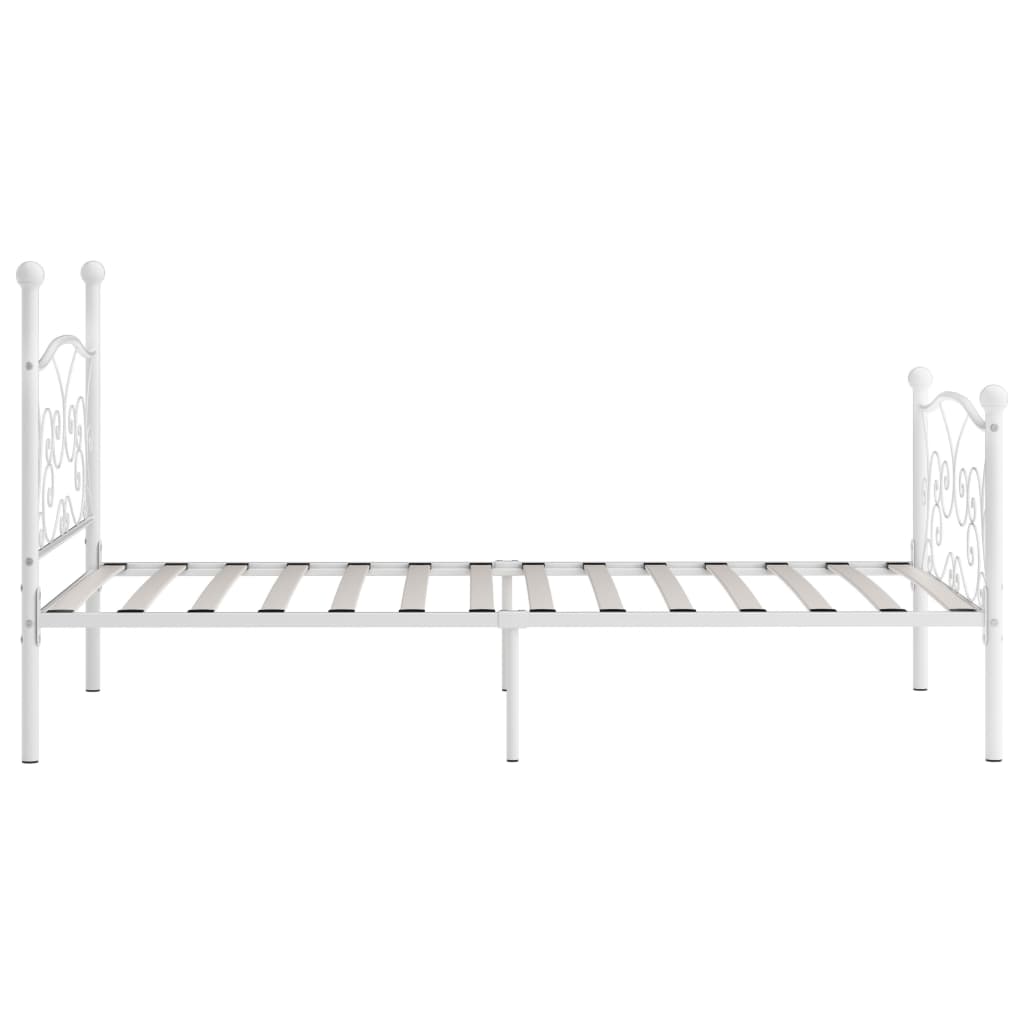 vidaXL Cadru de pat cu bază din șipci, alb, 90 x 200 cm, metal