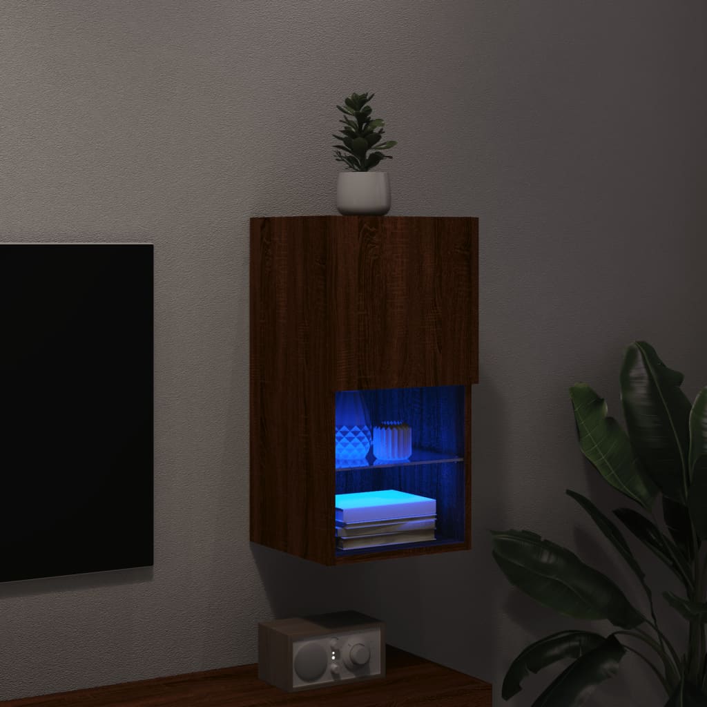 vidaXL Comodă TV cu lumini LED, stejar maro, 30,5x30x60 cm