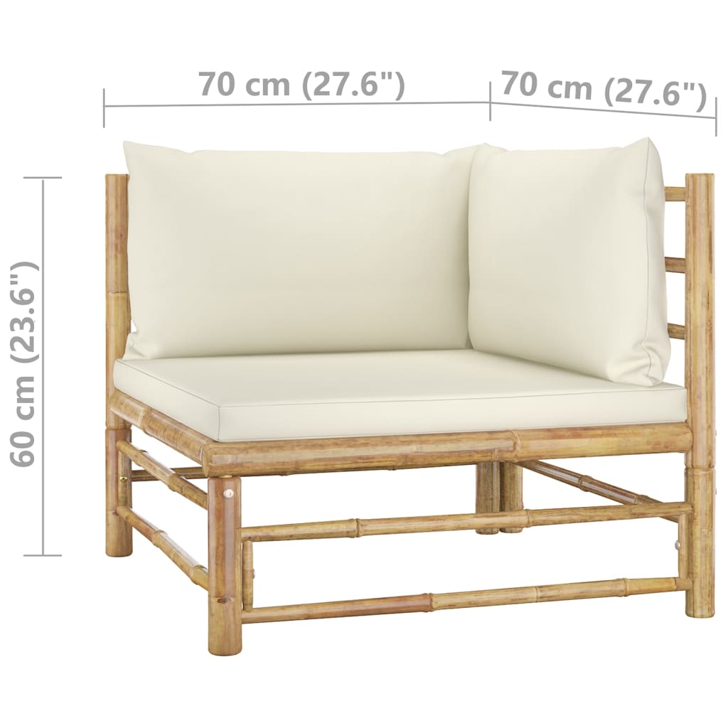 vidaXL Set mobilier de grădină, cu perne alb crem, 11 piese, bambus