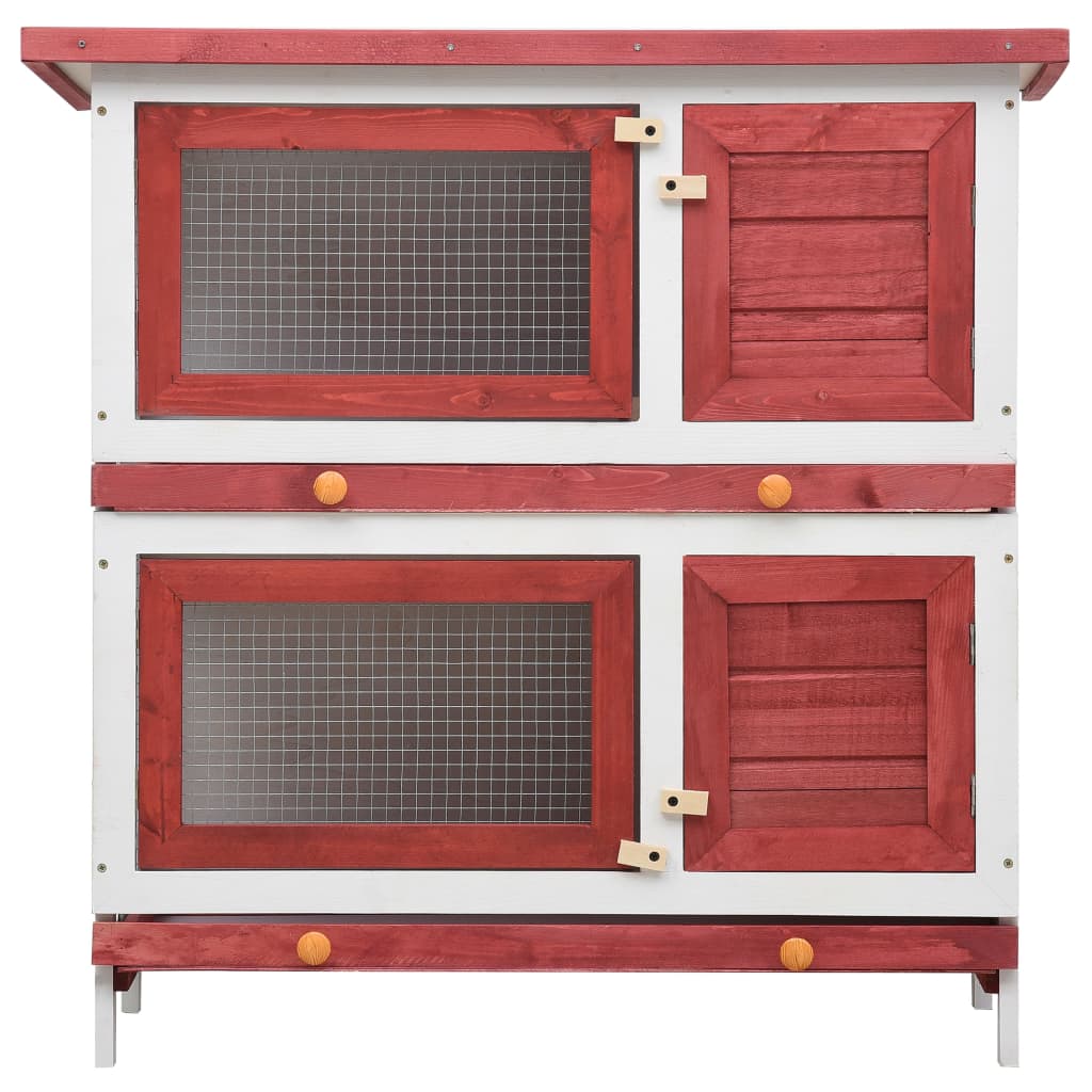 vidaXL Cușcă de iepuri pentru exterior, 4 uși, roșu, lemn