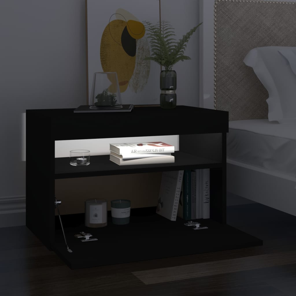 vidaXL Comodă TV cu lumini LED, negru, 60x35x40 cm