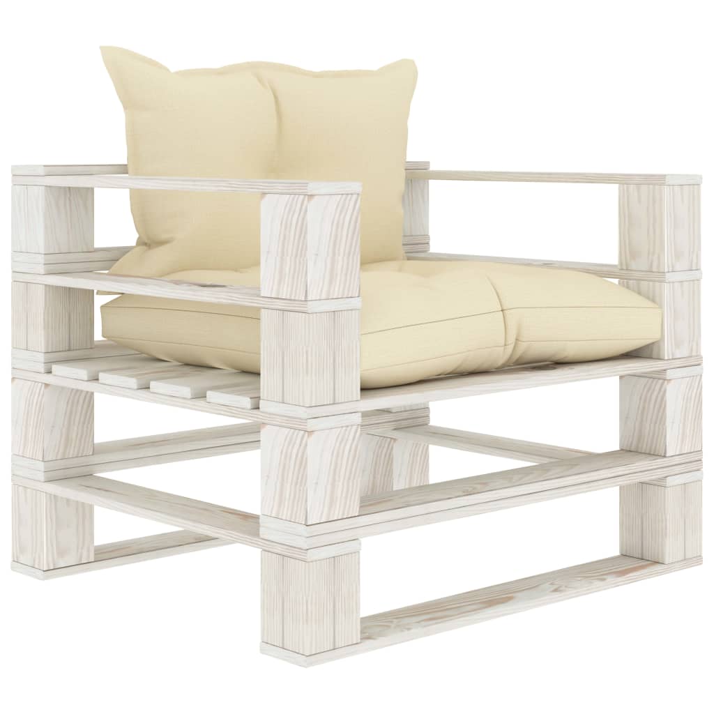 vidaXL Set mobilier de grădină din paleți cu perne crem, 7 piese, lemn
