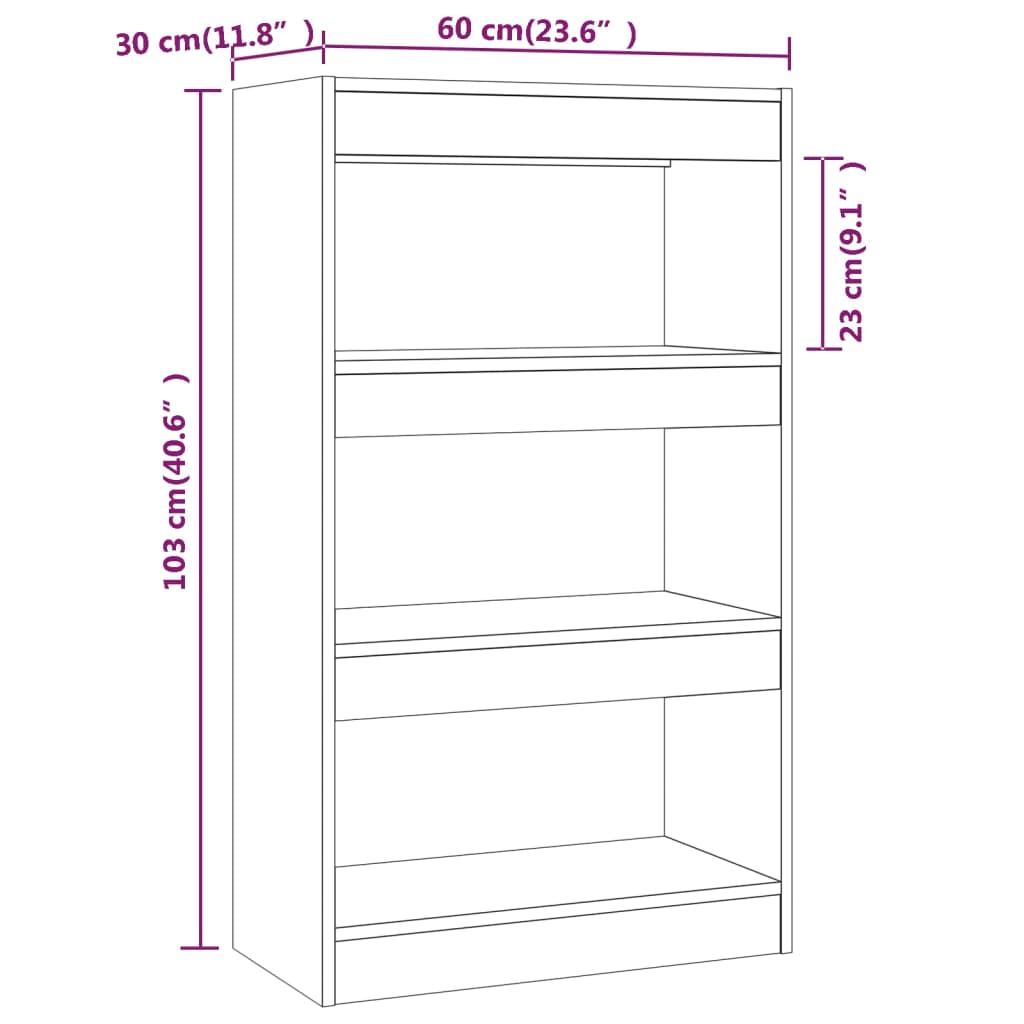 vidaXL Bibliotecă/Separator cameră, alb, 60x30x103 cm, PAL