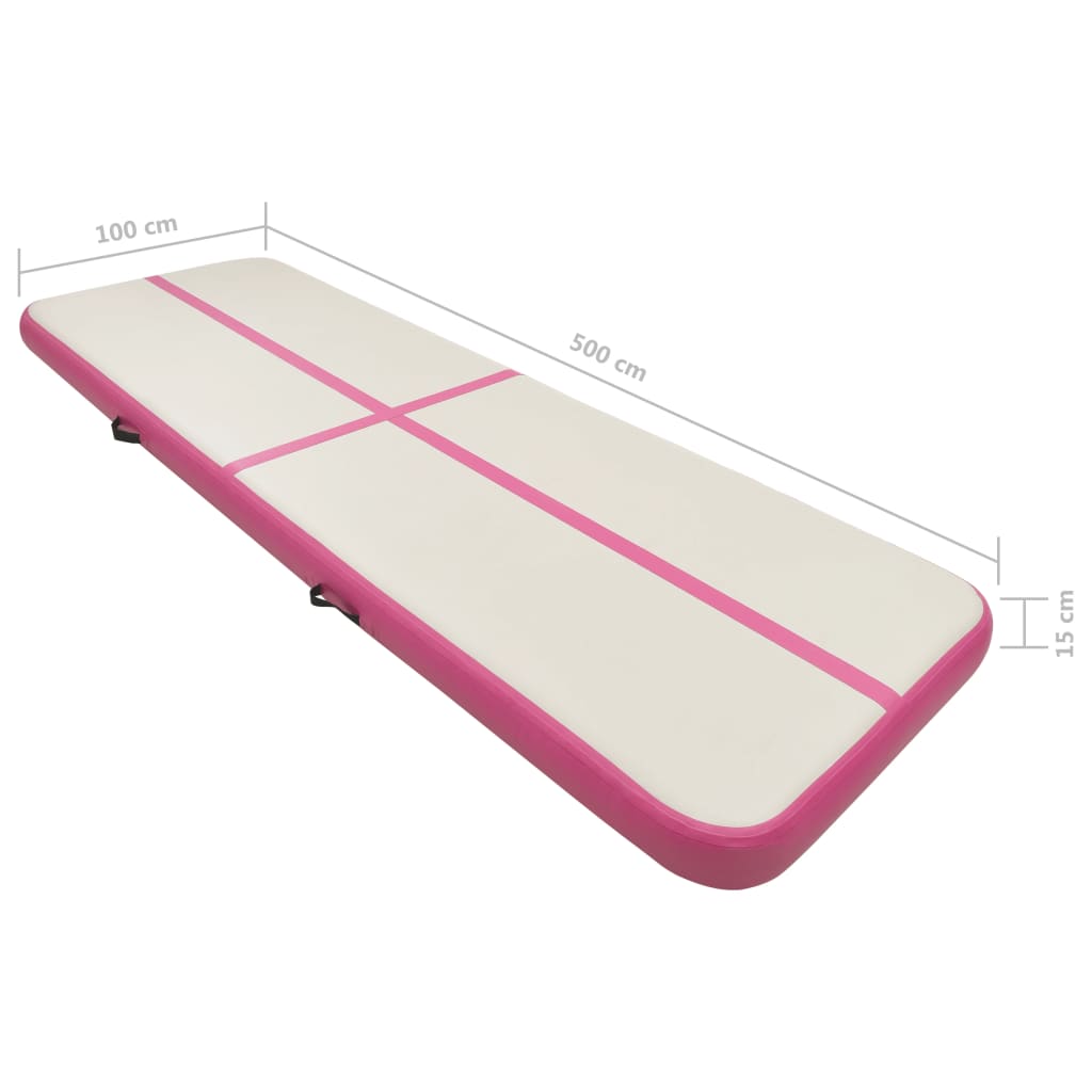 vidaXL Saltea gimnastică gonflabilă cu pompă roz 500x100x15 cm PVC