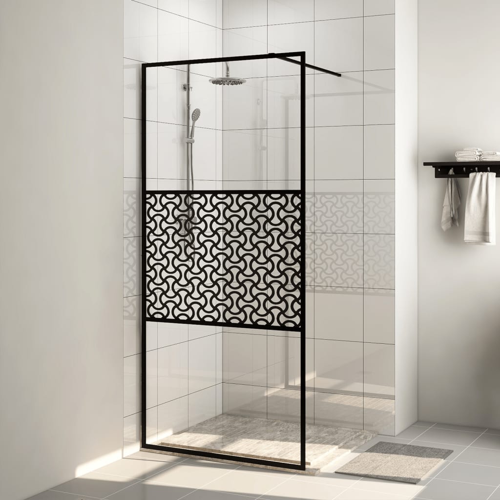 vidaXL Paravan de duș walk-in negru 115x195 cm sticlă ESG transparentă