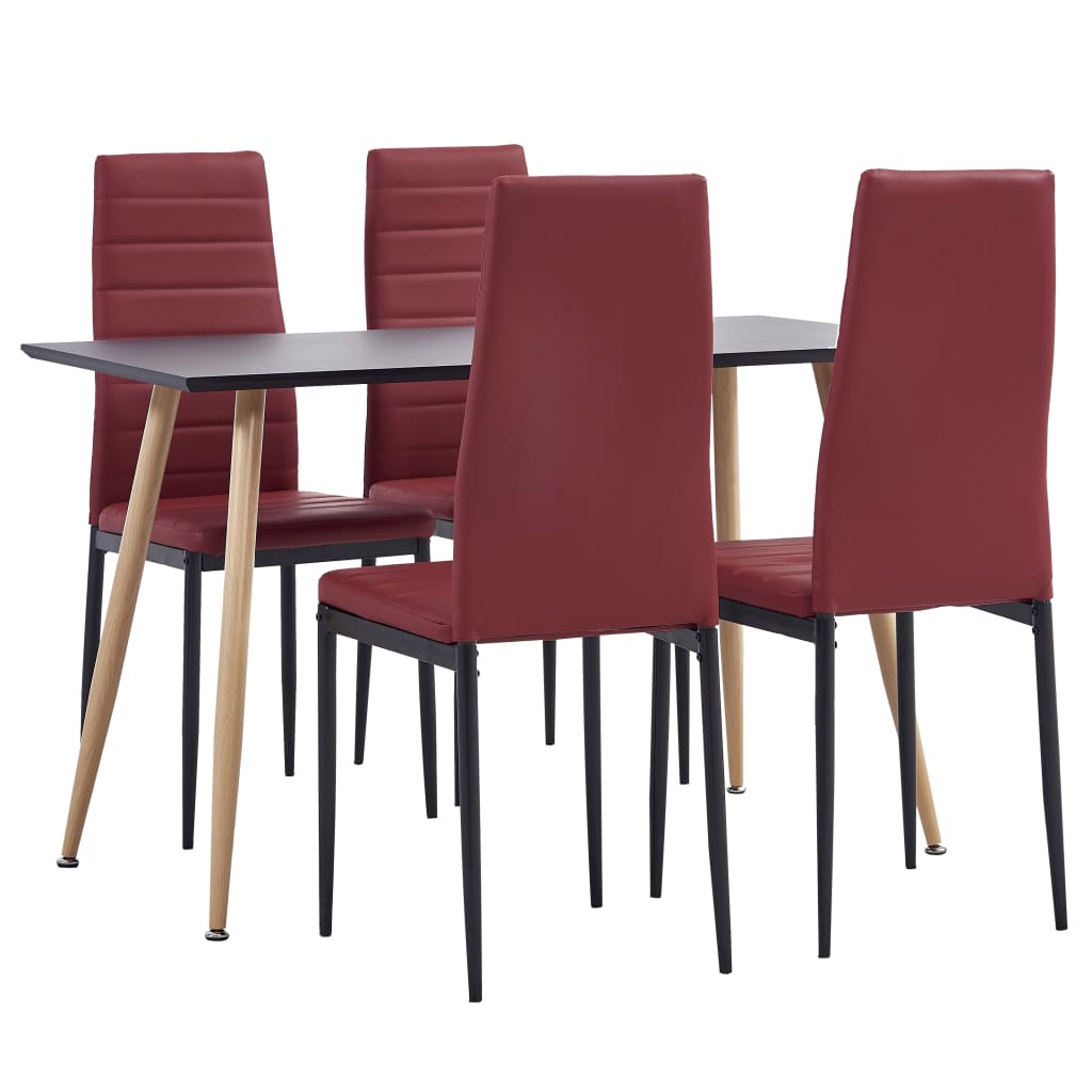 vidaXL Set mobilier de bucătărie, 5 piese, roșu bordo, piele ecologică