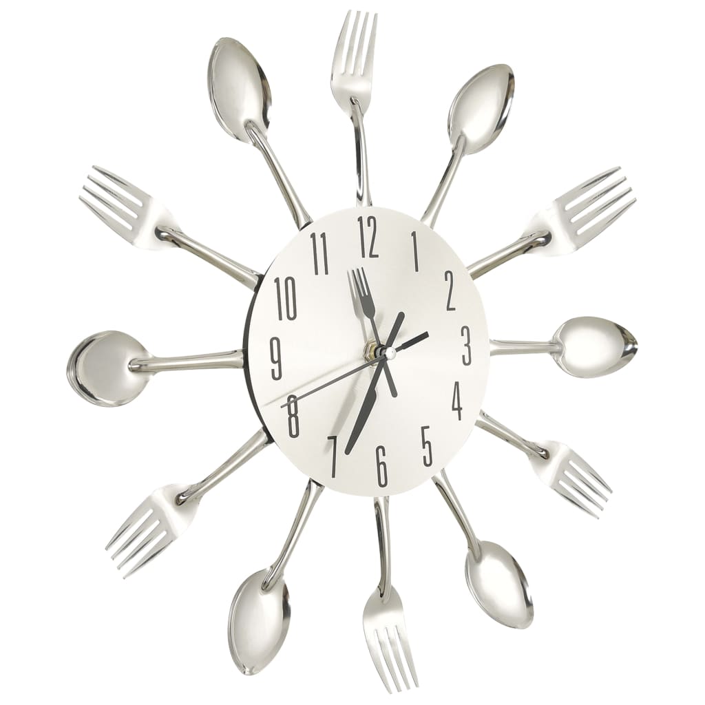 vidaXL Ceas de perete model lingură/furculiță argintiu 31 cm aluminiu