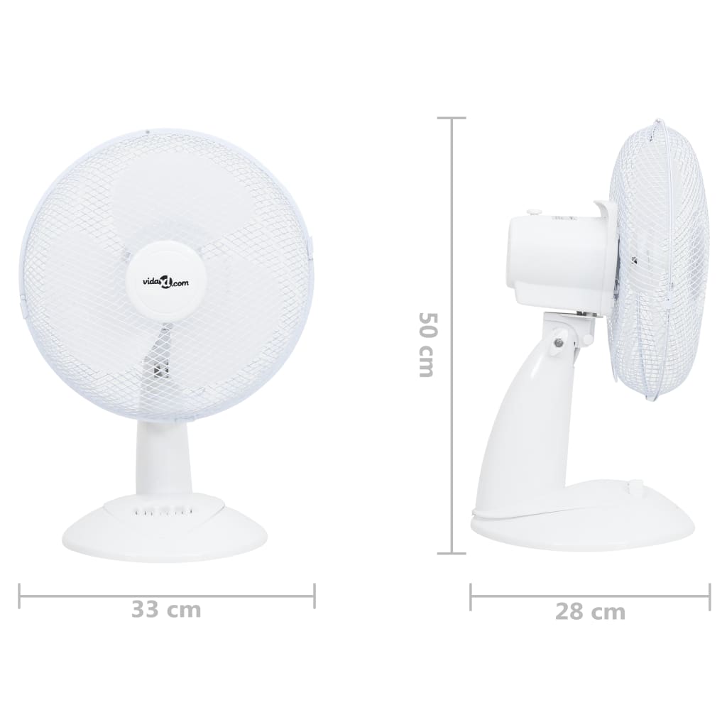 vidaXL Ventilator de masă cu 3 viteze, alb, 30 cm, 40 W