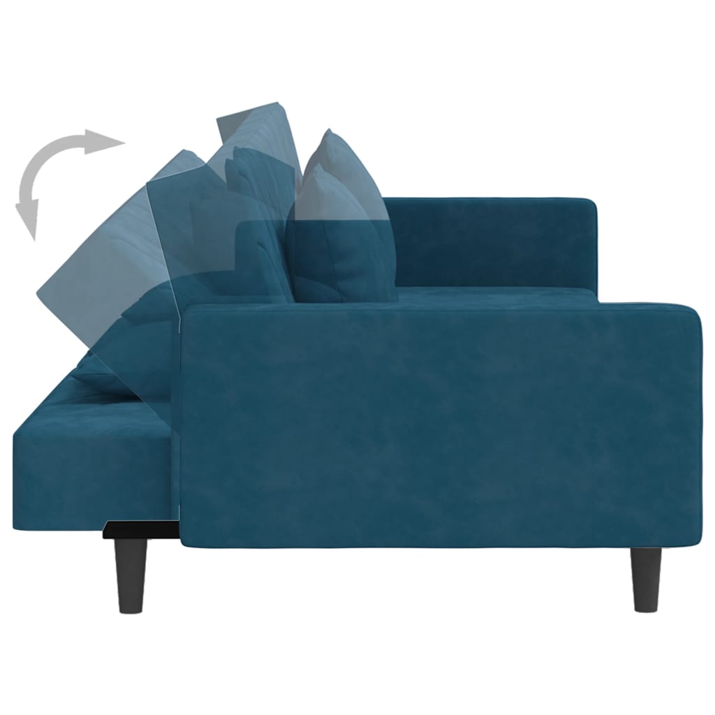 vidaXL Canapea extensibilă cu 2 locuri, 2 perne, albastru, catifea