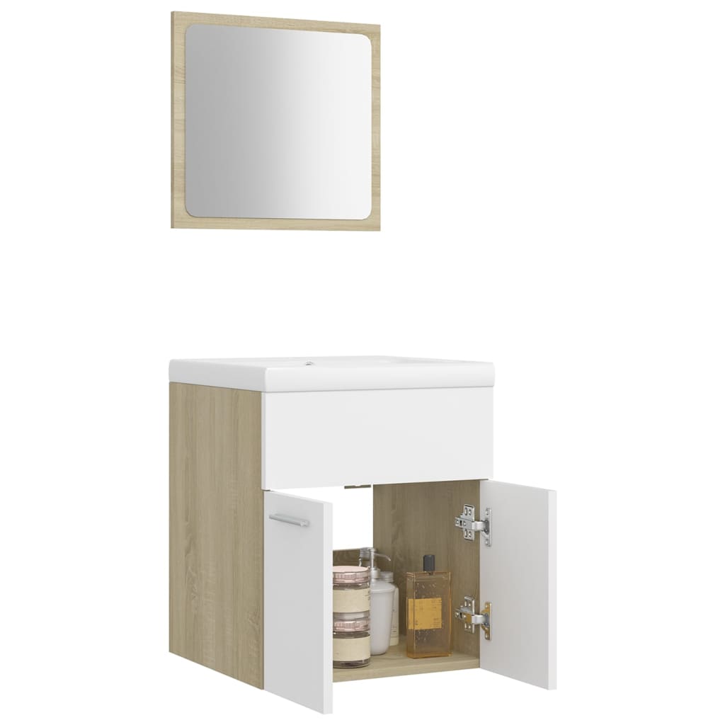vidaXL Set mobilier de baie, alb și stejar Sonoma, lemn prelucrat
