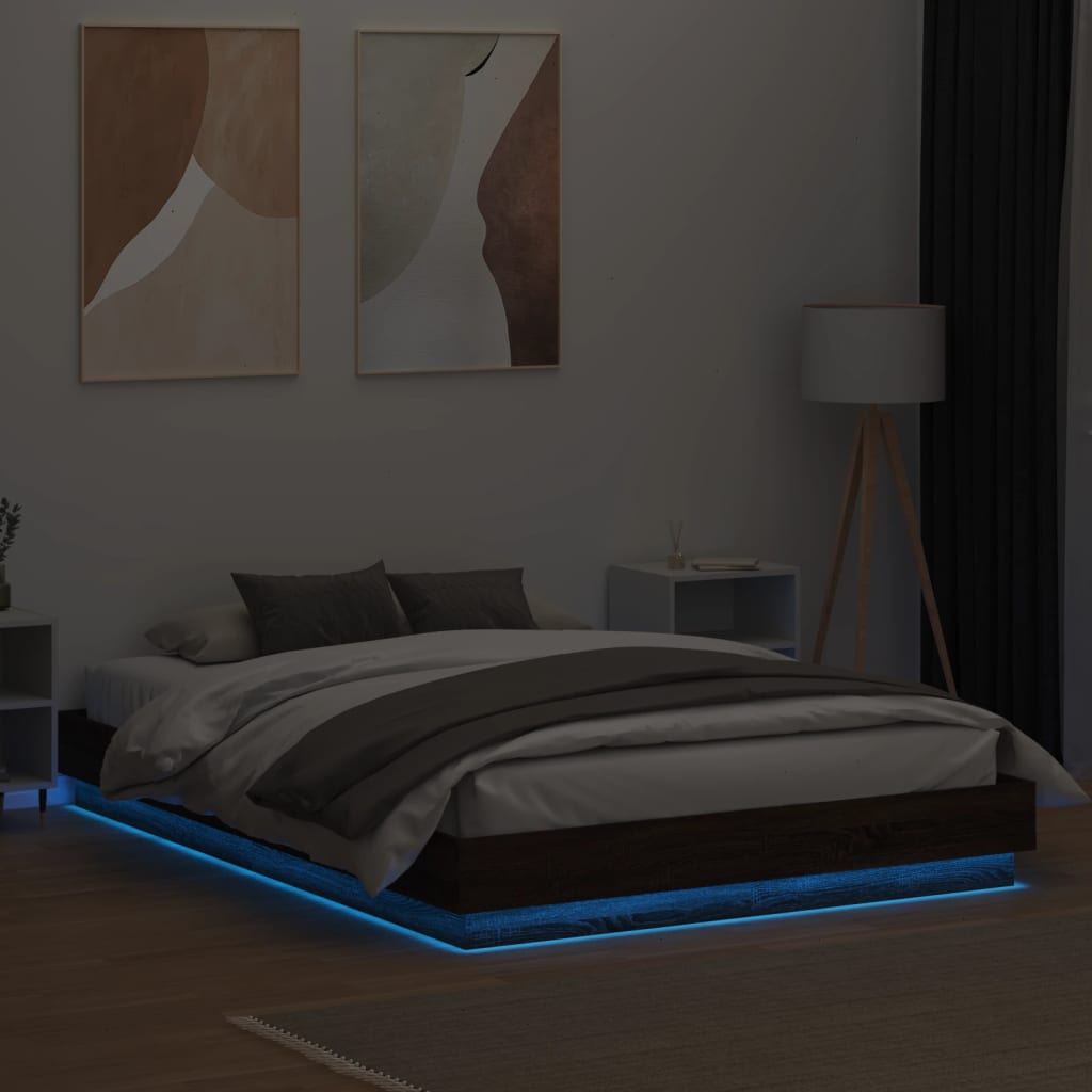 vidaXL Cadru de pat cu lumini LED, stejar maro, 120x200 cm