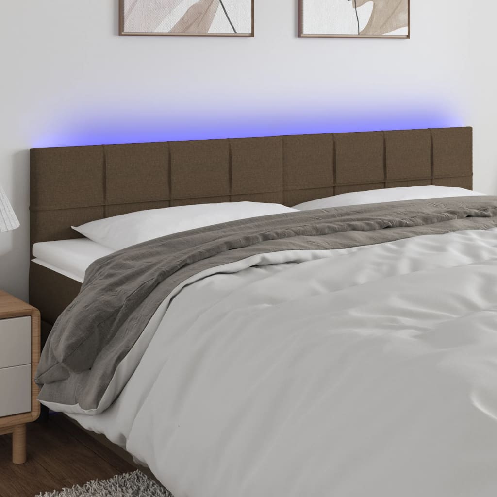 vidaXL Tăblie de pat cu LED, maro închis, 200x5x78/88 cm, textil