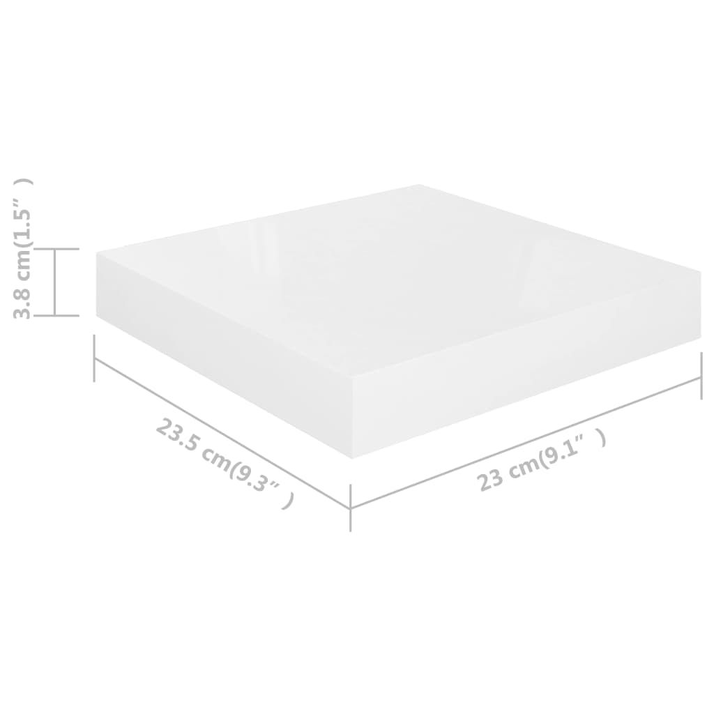 vidaXL Rafturi de perete, 2 buc., alb extralucios, 23x23,5x3,8 cm, MDF