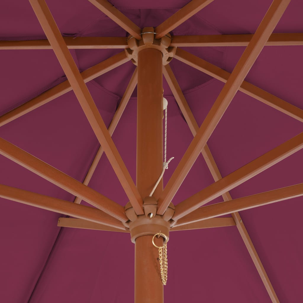 vidaXL Umbrelă de soare exterior, stâlp din lemn, 300 cm, roșu bordo