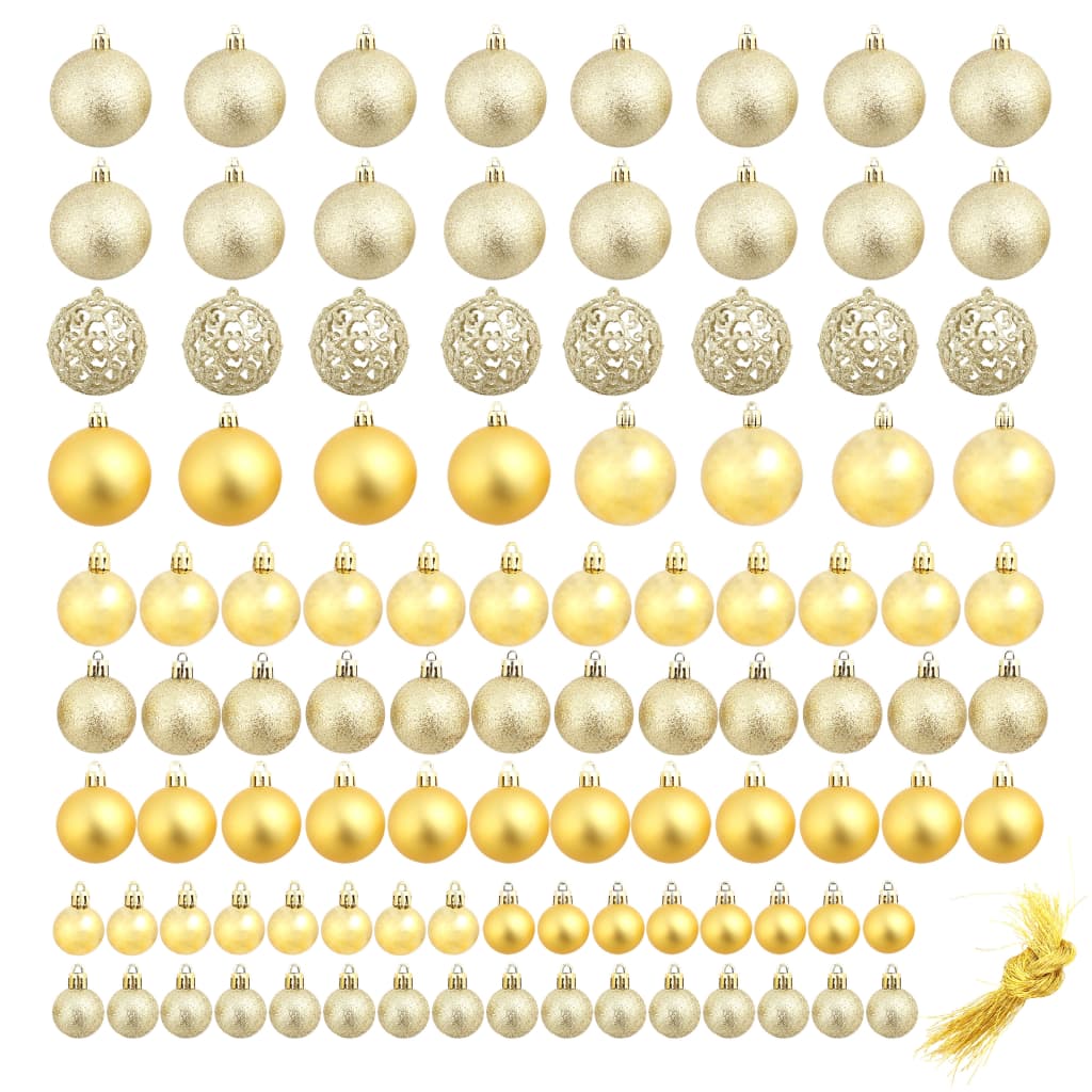 vidaXL Set globuri de Crăciun 100 de piese, 3/4/6 cm, auriu