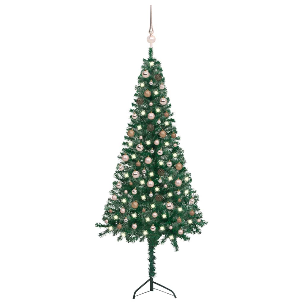 vidaXL Set pom Crăciun artificial colț LED-uri&globuri verde 210cm PVC