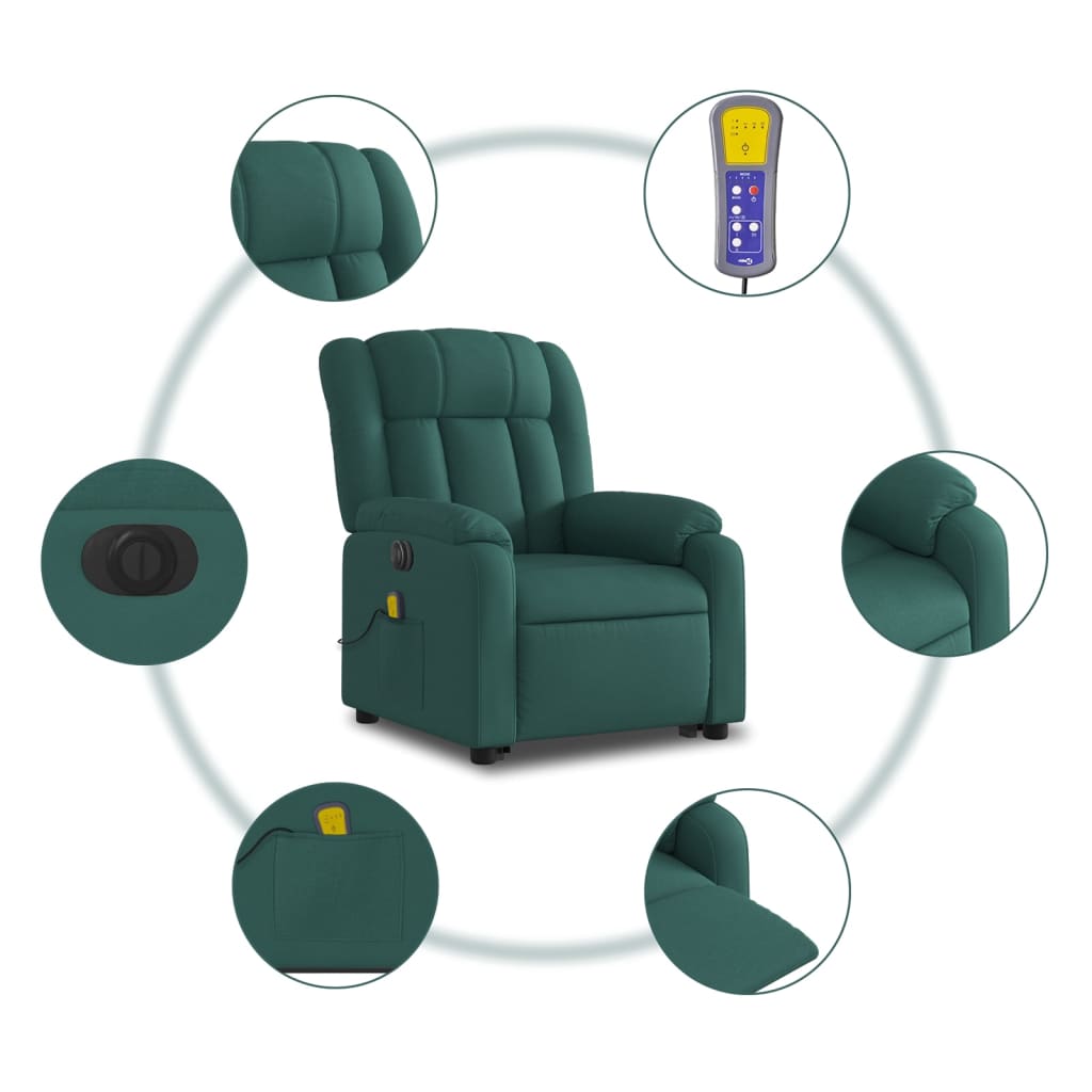 vidaXL Fotoliu electric masaj rabatabil / ridicare verde închis textil