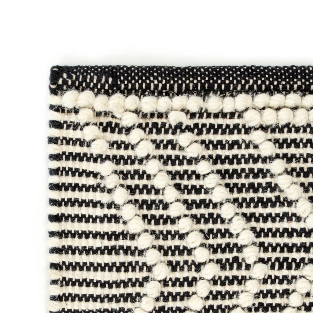 vidaXL Covor lână țesut manual, negru/alb, 80 x 150 cm