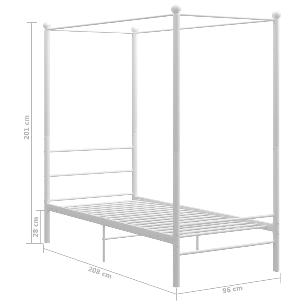 vidaXL Cadru de pat cu baldachin, alb, 90x200 cm, metal