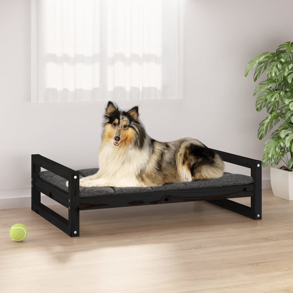 vidaXL Pat pentru câini, negru, 95,5x65,5x28 cm, lemn masiv de pin