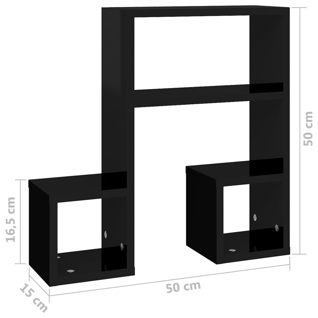 vidaXL Rafturi de perete, 2 buc., negru extralucios, 50x15x50 cm, PAL