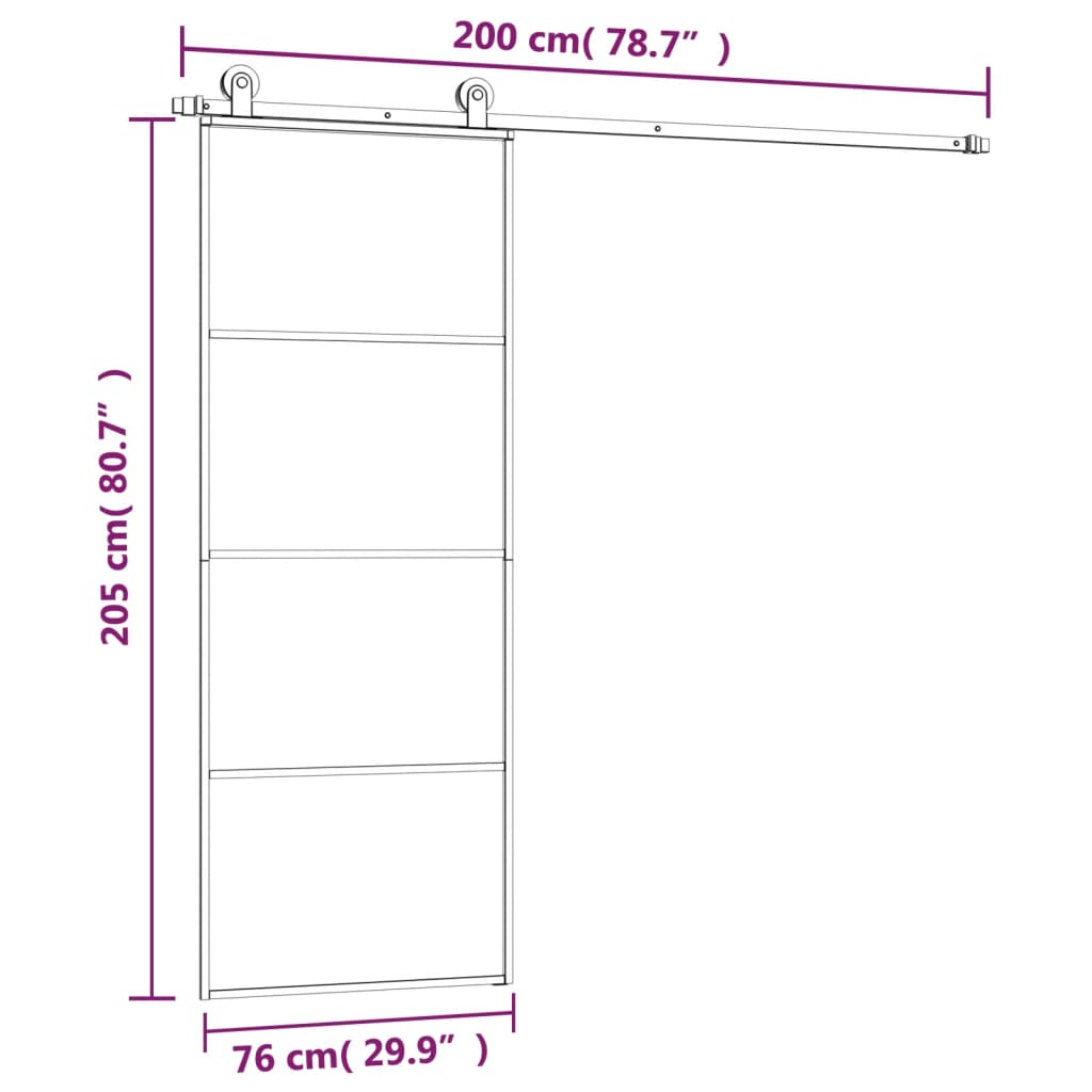 vidaXL Ușă glisantă cu set feronerie, 76x205 cm, sticlă ESG/aluminiu